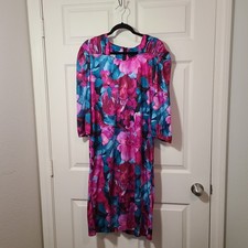 California Looks Made in USA Retro 80s/90s Dress Floral Pink and Blue