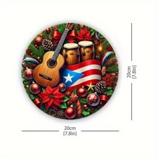 Puerto Rican Festival Round Wall Art Guitar Drums Music Theme