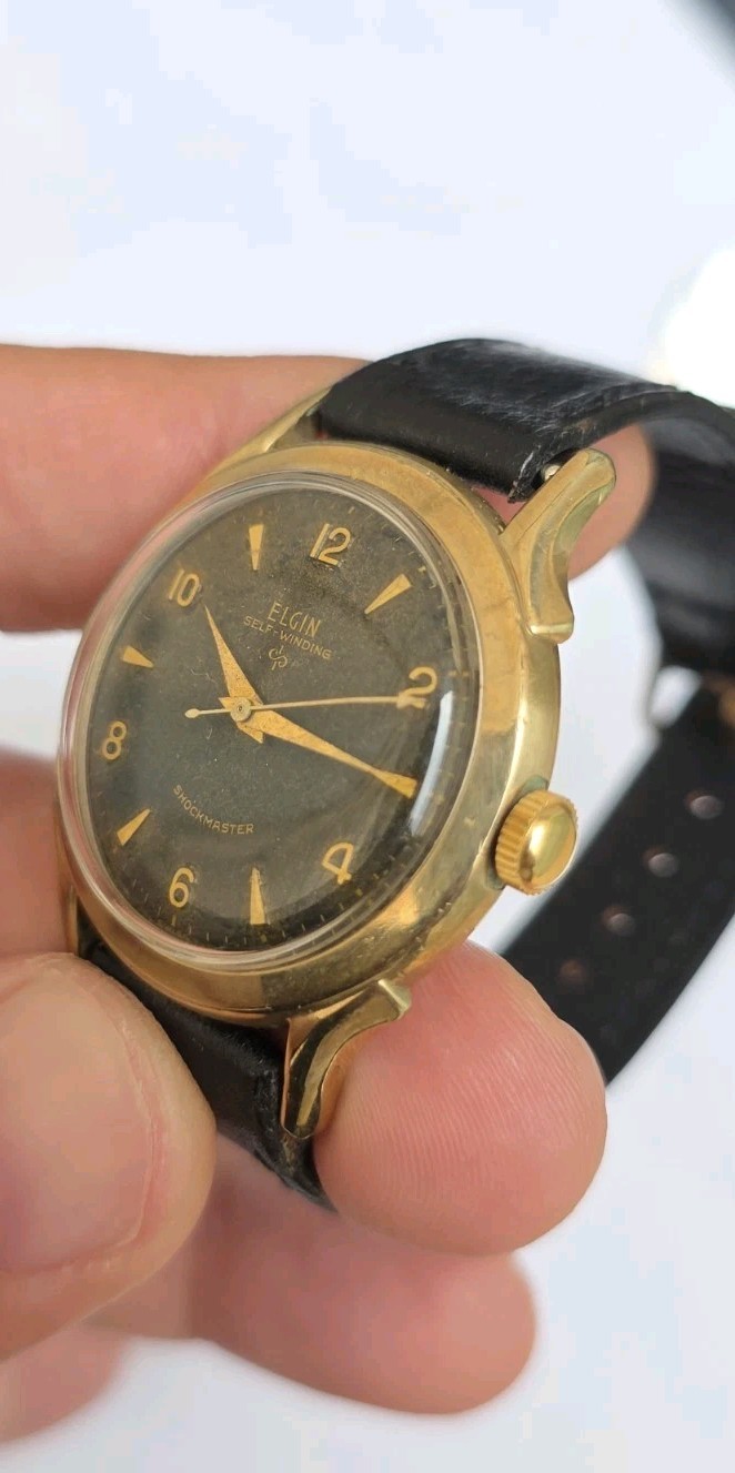 Vintage Elgin Automatic Shockmaster Rare Black Dial Cal 643 Ref 6825 Men's Watch