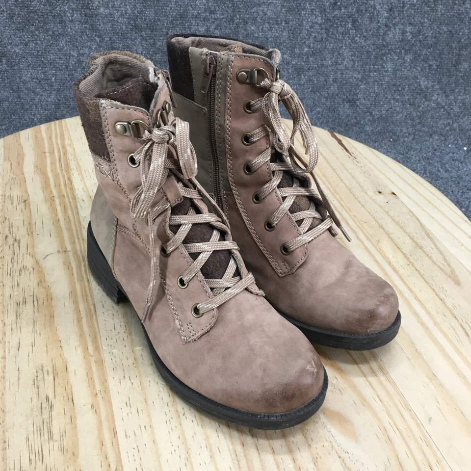 Earth Origins Botas Mujer 7.5 M Taupe Rowan Combat Cuero Con Cordones Cremallera Tacones Foto 3 de 4