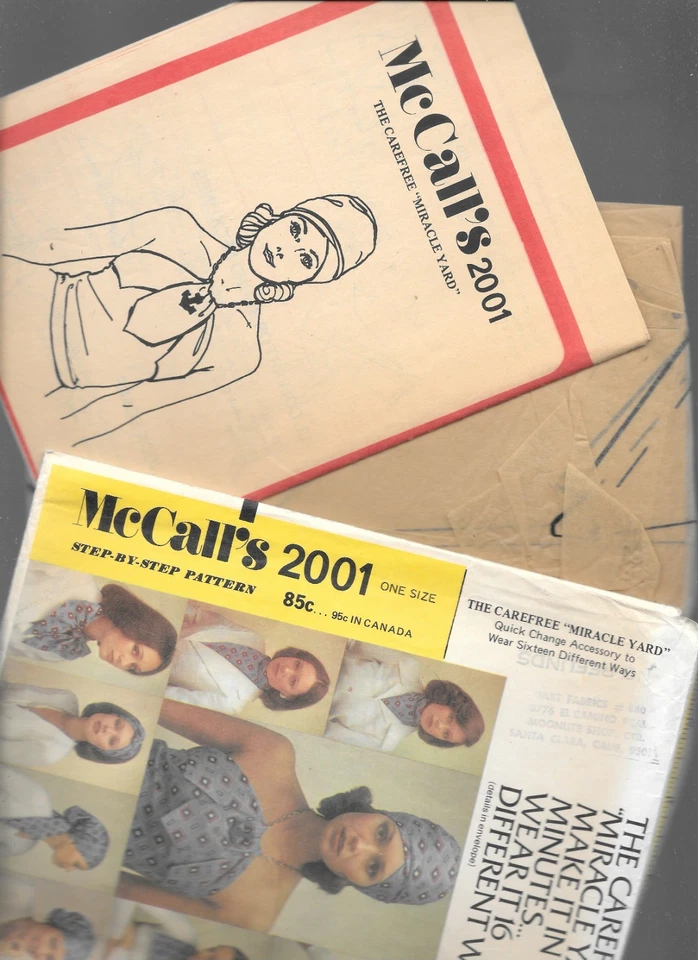 ​Vtg 1970s Turban Halter Scarf Chemo Cancer Headwrap McCall 2001  Pattern UNCUT - Image 3 of 4