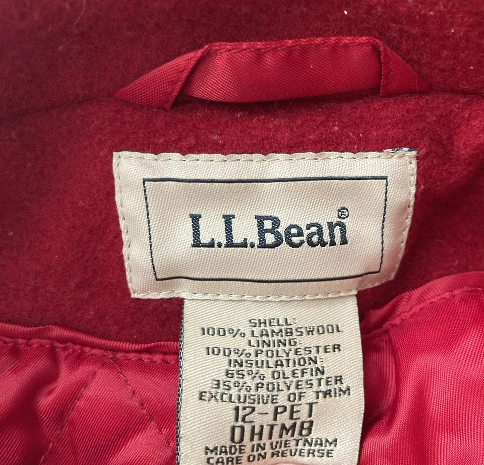 Vintage LL Bean Coat Womens Size 12 Petite Red Lambswool Peacoat Double Breasted - Image 3 of 4