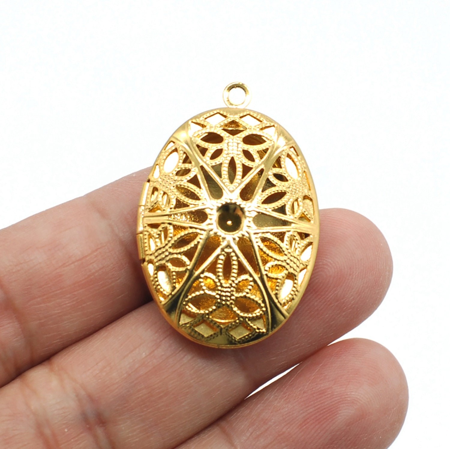 Clearance 5PCS Brass Oval Filigree Locket Charm Pendant, 25X38mm Multi LMC14