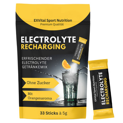 Elektrolyte, 33 Pulversticks mit Orangengeschmak, Vitamin C & B6 von Exvital