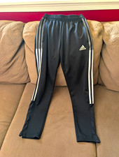 adidas Boys Track Pants Black/White 11-12Y Tapered Knit Zip Pocket