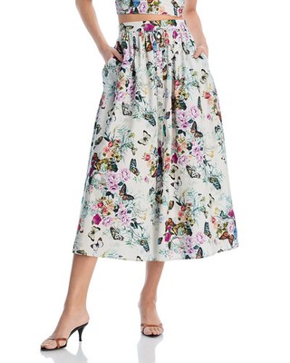 L'Agence L103511 Vintage White Buttefly Seina Midi Skirt Size US 00