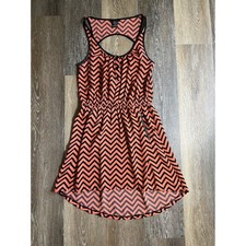 Timing Coral Black Chevron Print Sleeveless Cutout Back Mini Dress Womens M