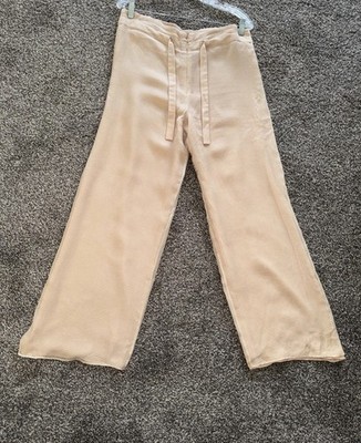 Giorgio Armani women's Silk Zip Drawstring Beige Wide Leg Pants US