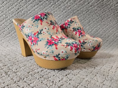 REPORT Mule Clog Floral Print High Chunky Heels Size 6