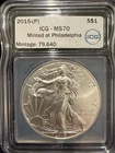 2015-P Silver American Eagle ICG MS70 Philadelphia Mint Only 79 640 Minted 1oz