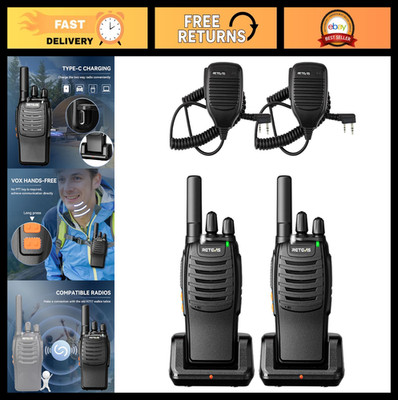 Rechargeable Walkie Talkies 2 Pack with Speaker Mic, Long Range FRS Radios, LED