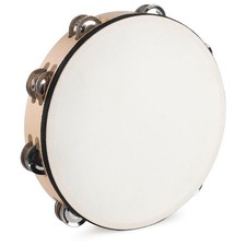 Goatskin Tambourine 10 Inch Beechwood Hand Held Drum for Adult with 8 Pairs M...