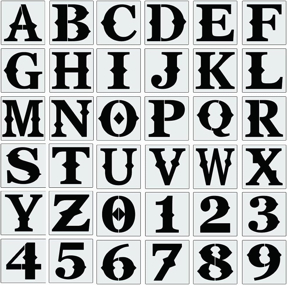 6 Inch Letter Stencils for Painting on Wood, 36Pcs Alphabet Stencils Retro Lette