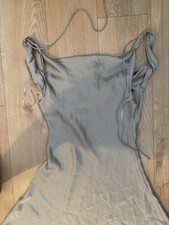 Zara Satin Maxi Dress Size Large Champagne Beige Cowl Neck Open Back Tie Straps
