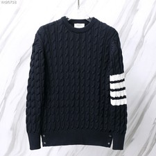 THOM BROWNE Chunky Cable Knit Crew Neck Pullover Sweater