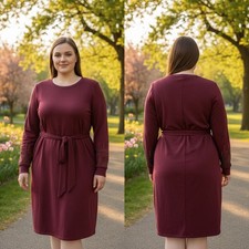 1761 - Torrid Burgundy Long Sleeve Dress w/ Studded Sleeves and Waist Tie Size 2