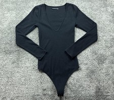 Abercrombie  Fitch Bodysuit Womens Medium Black V Neck Long Sleeve One Piece
