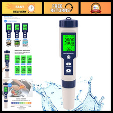 5-in-1 Digital Salinity pH Meter for Pool, Aquarium, Hot Tub - Temp, EC, TDS T