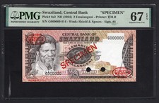 Swaziland 2 Emalangeni ND(1984) P8s2 Specimen Uncirculated Grade 67 Top Pop