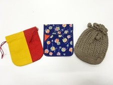 6875008: JAPANESE KIMONO / ANTIQUE DRAWSTRING BAG  POUCH SET /