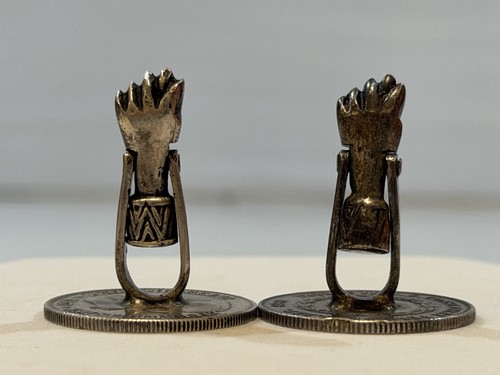 Antique 1860’s Brazil 500 Reis Silver Cufflinks Unique Hand Backings/Toggles - Afbeelding 8 van 11