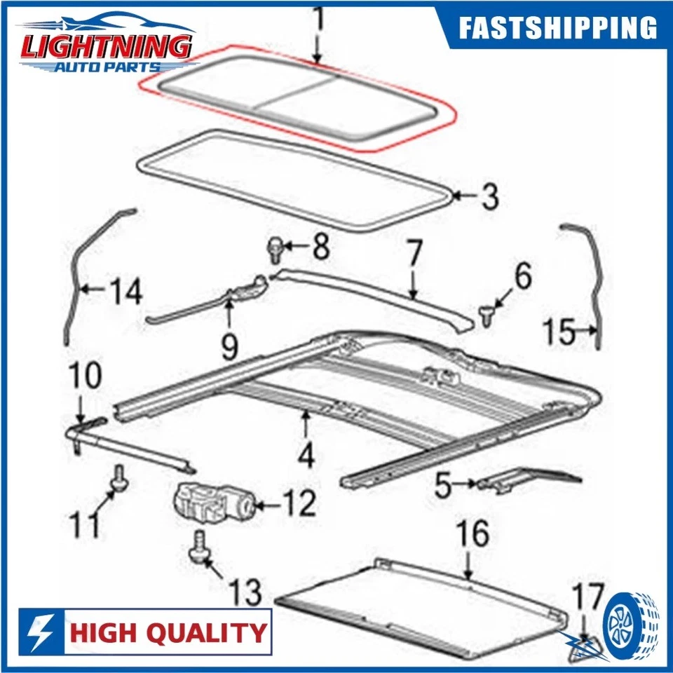 Junta de sellado de vidrio para techo corredizo para Ford Expedition F-150 F-250 F-450 5L1Z-7851884-AA Foto 3 de 4