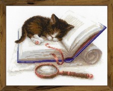 - Kitten on The Book 1725, Cat Lovers Cat Cross Stitch Kits 11,81" x9,45, Cro...