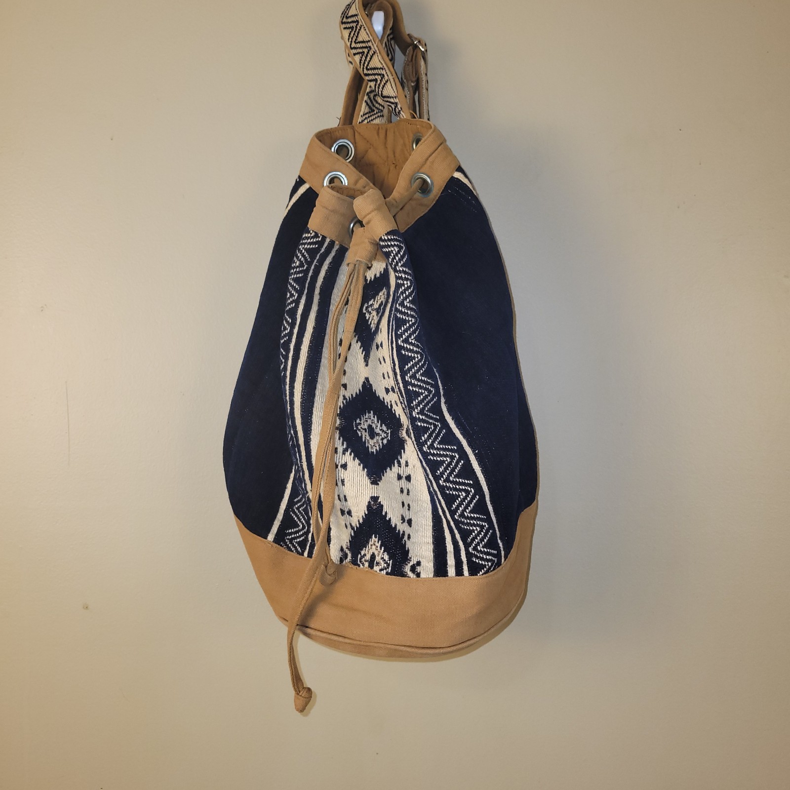 World Market Canvas Drawstring Backpack Tribal Bo… - image 1