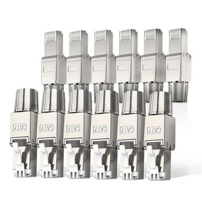 Cat7 Cat6A RJ45 Connector 12-Pack, Tool-Free Alloy Shielded Ethernet Terminat...