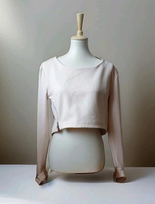 SuperTrash Crop Top 40 L Beige Nude Reißverschluss Langarm Bluse Longsleeve Neu