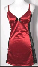 Seven Til Midnight Lace Lingerie Size Small Slip Red Black V Neck Satin Vintage