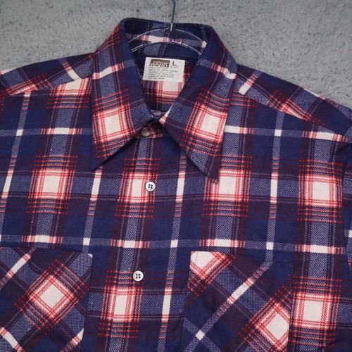 Vintage Montgomery Ward Flannel Shirt Red White Blue Size Large 100% Cotton - Picture 2 of 11
