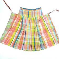 Oilily Plaid Embroidered Tie Waist Skirt Girl Size 152 10-12 US Peasant Farm New