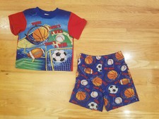Boys Pajama Set Short Sleeve Top Sleep Shorts "Will..There's a Win" Red XS 4