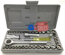 40PC STANDARD SAE & METRIC RATCHET SPARK PLUG SOCKET SET 1/4"&3/8" DRIVE WRENCH