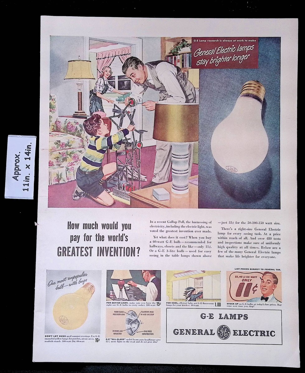 1948 General Electric GE Lamps Stay Brighter Longer Print Ad 44724