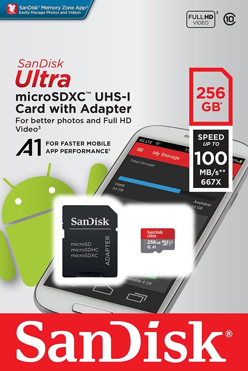 SanDisk Ultra 256 GB Micro SD XC UHS-I Card SDSQUAR-256G-GN6MA