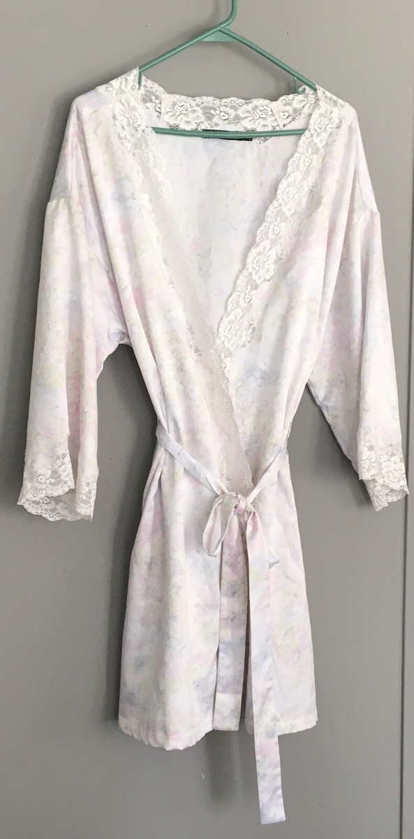 Lauren Ralph Lauren L Lace Trim Pastel Floral Robe Pajama Silky