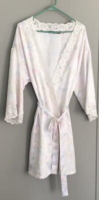 Lauren Ralph Lauren L Lace Trim Pastel Floral Robe Pajama Silky