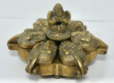Indian Brass Kumkum Box For Make-Up Powders, Spices, Ganesh Design, 6 Sections - Image 1 of 4