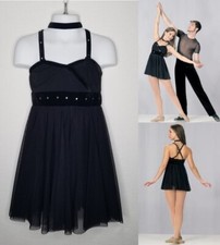 Night Time Child Medium Dance Ice Skating Costume Black Lyrical Ballet Dress New