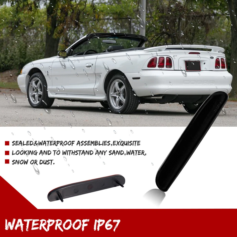 Par de tampa de luz de sinalização marcador lateral traseiro preto para 1994-1998 Ford Mustang - Imagem 3 de 4