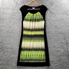 W Lane Womens Shift Dress Size S Black Green Stretch Knit Sleeveless Knee Length
