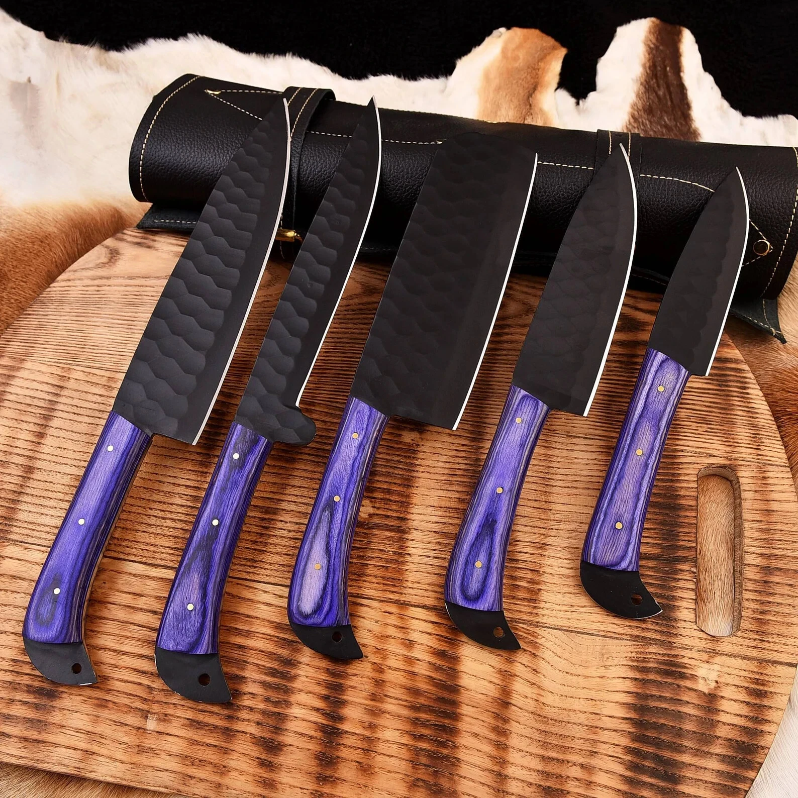 HAND FORGED CARBON STEEL CHEF KNIFE Set Kitchen Knives Best USA gifts