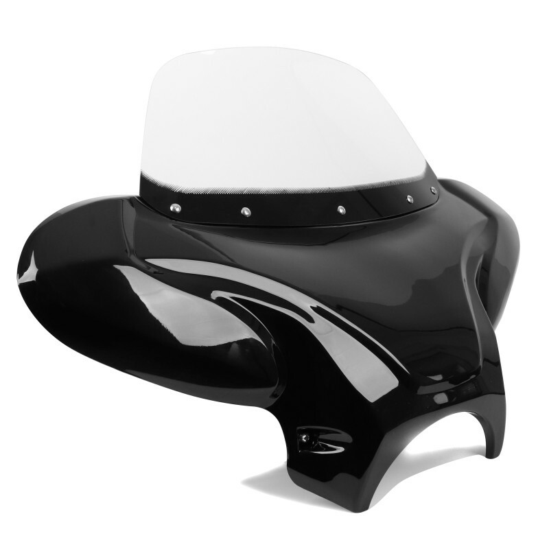Batwing Windschild Für Chopper/Custombikes – Frontverkleidung Mit Windschutz, Schwarz Glänzend, 94 Cm Breit