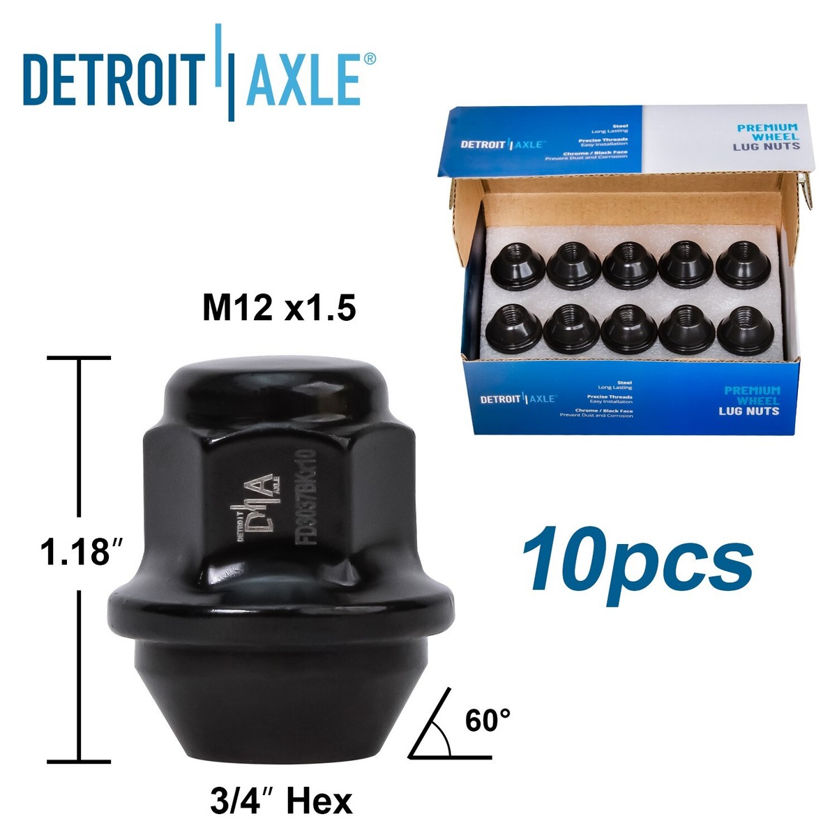 20pc 12x1.5 Black Wheel Lug Nuts for Lincoln MKZ Ford Fusion 1.18