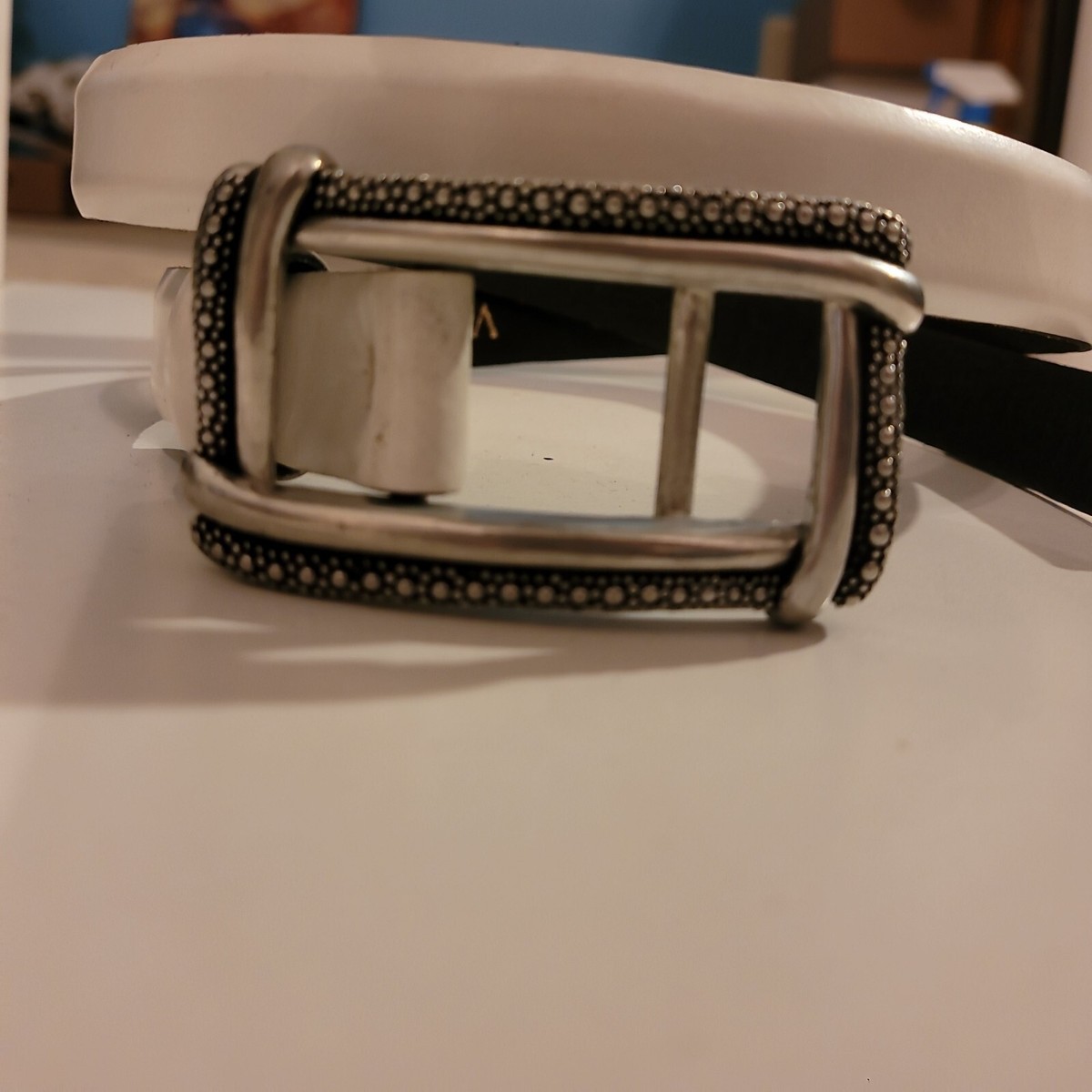 VTG Vicenza Genuine Italian Calfskin Belt Sz 30 Silver  display picture 3