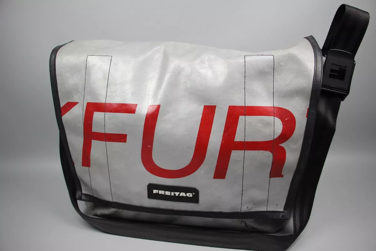 FREITAG F13 TOP CAT Silver/Navy Blue Used PVC MESSENGER CLASSIC Size Large