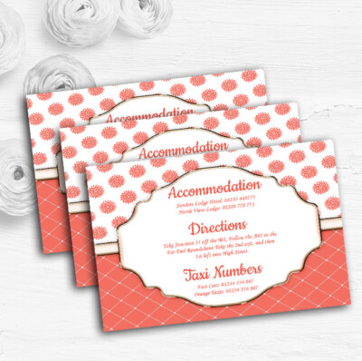 Koralle und weiße Blumen Quilt personalisierte Hochzeit Gast Informationskarten