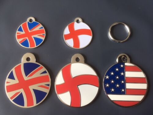 Engraved Cat / Dog / Pet ID tag Patriot Flags - England, Union Jack, America etc - 第 1/1 張圖片